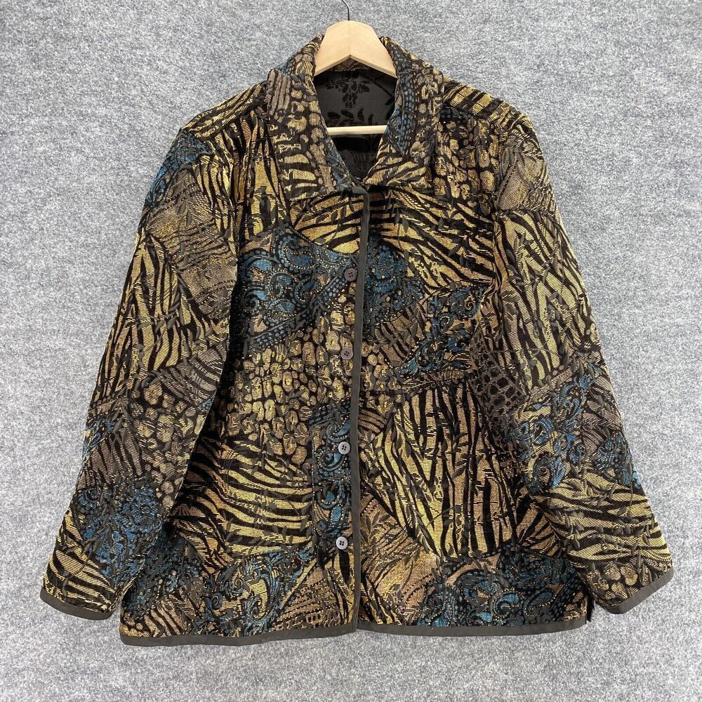 Analogy Jacket Women L Large Brown Geometric Collared Button Up Long Sleeve